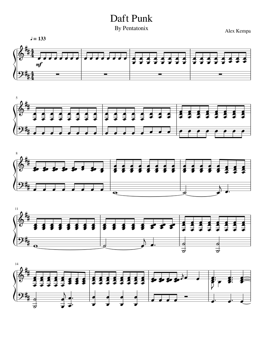 Pentatonix - Daft Punk Medley Sheet music for Piano (Solo) | Musescore.com