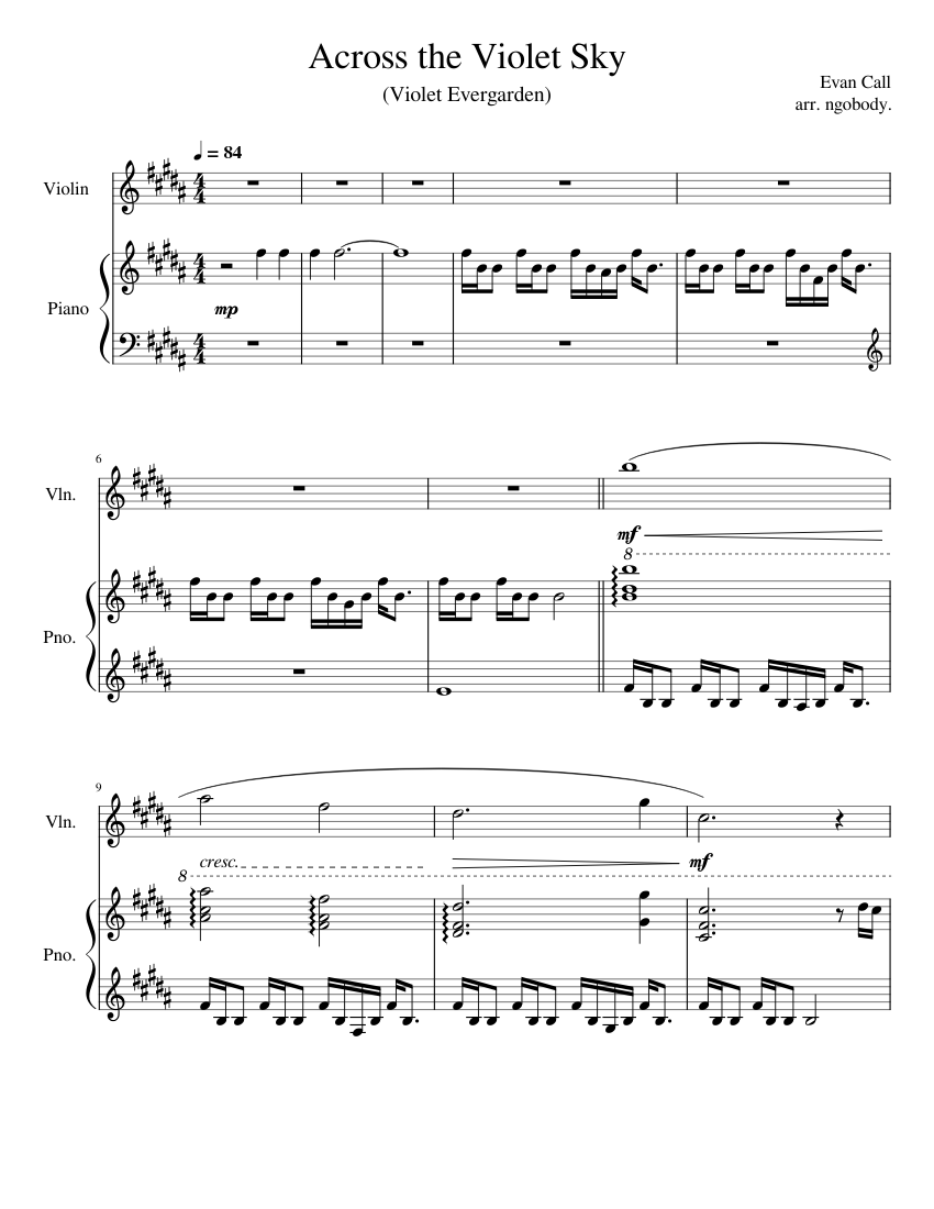 Across the Violet Sky Sheet music for Piano, Violin (Mixed Duet) |  Musescore.com