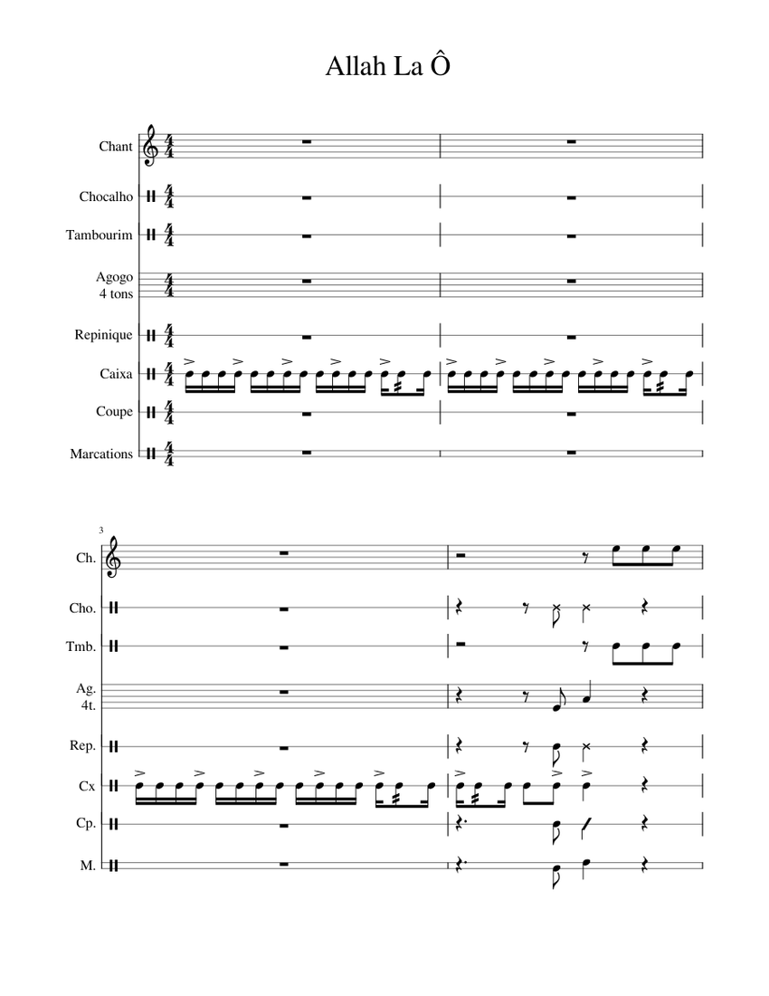 Allah Rakhi Partition Allah la ô Sheet music for Tambourine, Snare drum, Tom tom, Harmonica ...