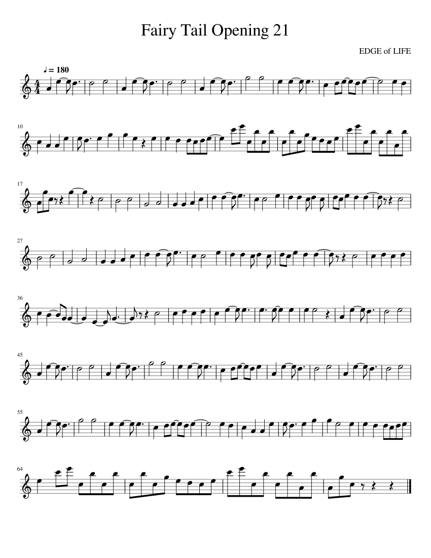 Fairy Tail Opening 21 Sheet Music For Flute Solo Musescore Com