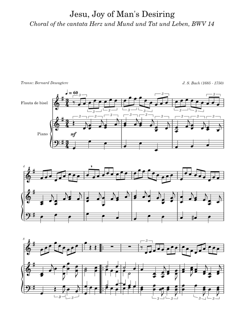 Cantata 147 - Bach (Recorder) Sheet music for Piano, Recorder (Solo) |  Musescore.com