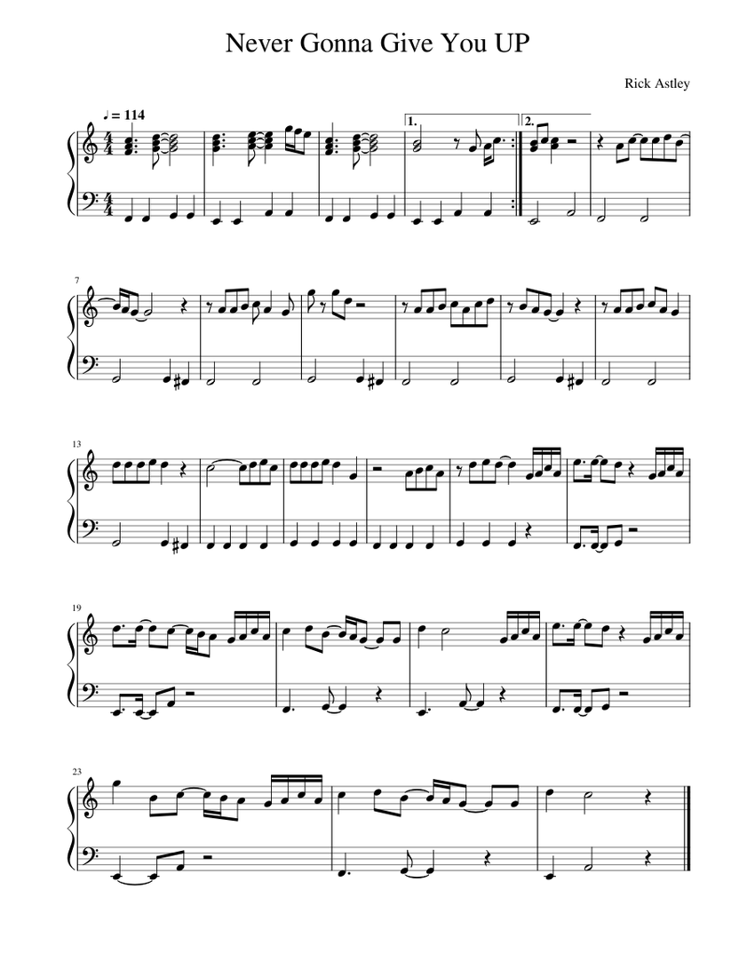 Never Gonna Give You UP Easy Piano Sheet music for Piano (Solo