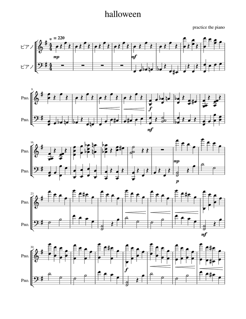 Halloween PIANO Sheet music for Piano (Piano Duo) | Musescore.com