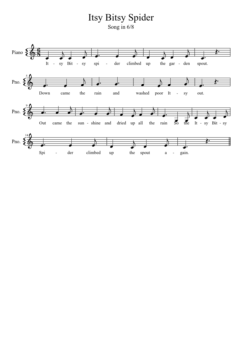 Itsy Bitsy Spider Sheet music for Piano (Solo) | Musescore.com