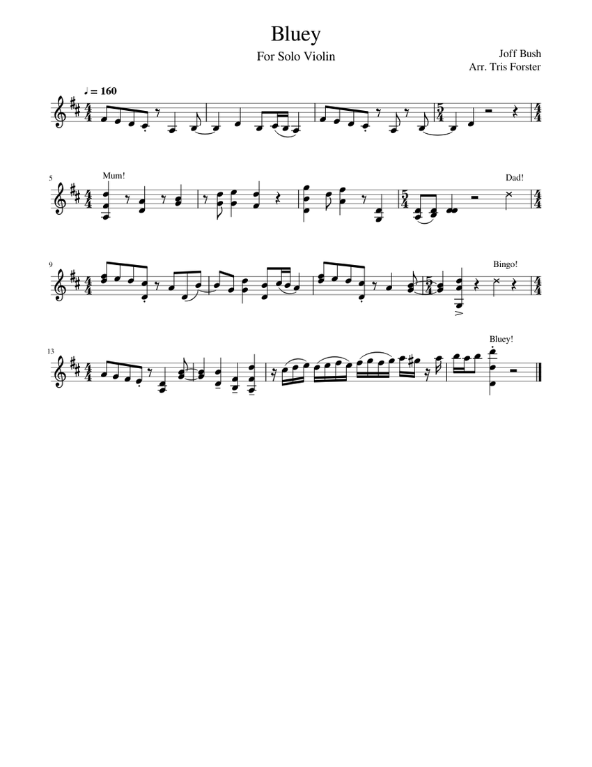 Bluey Theme (ABC Kids) - Joff Bush Sheet music for Violin (Solo