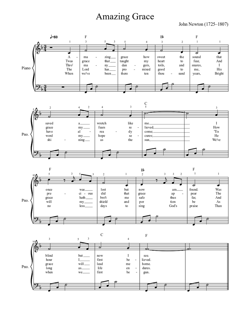 Amazing Grace Easy Piano Sheet Music For Piano Solo Musescore Com