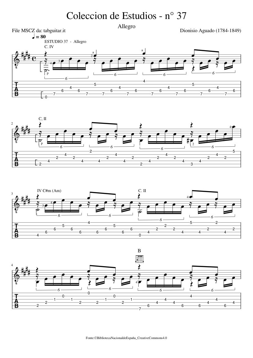 Coleccion de Estudios, n° 37 – Dionisio Aguado Sheet music for Guitar ...