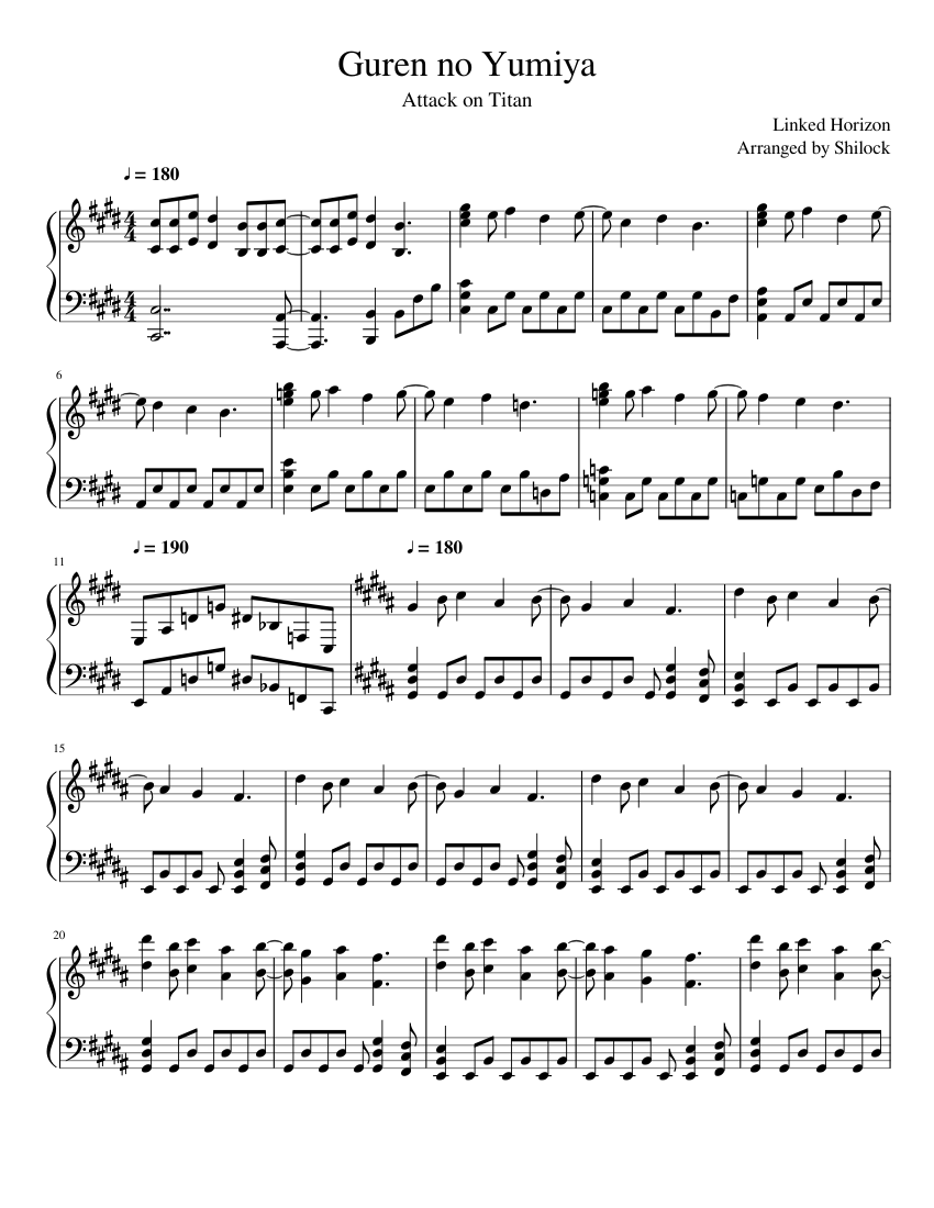 Attack on Titan - Guren no Yumiya Sheet music for Piano (Solo) |  Musescore.com