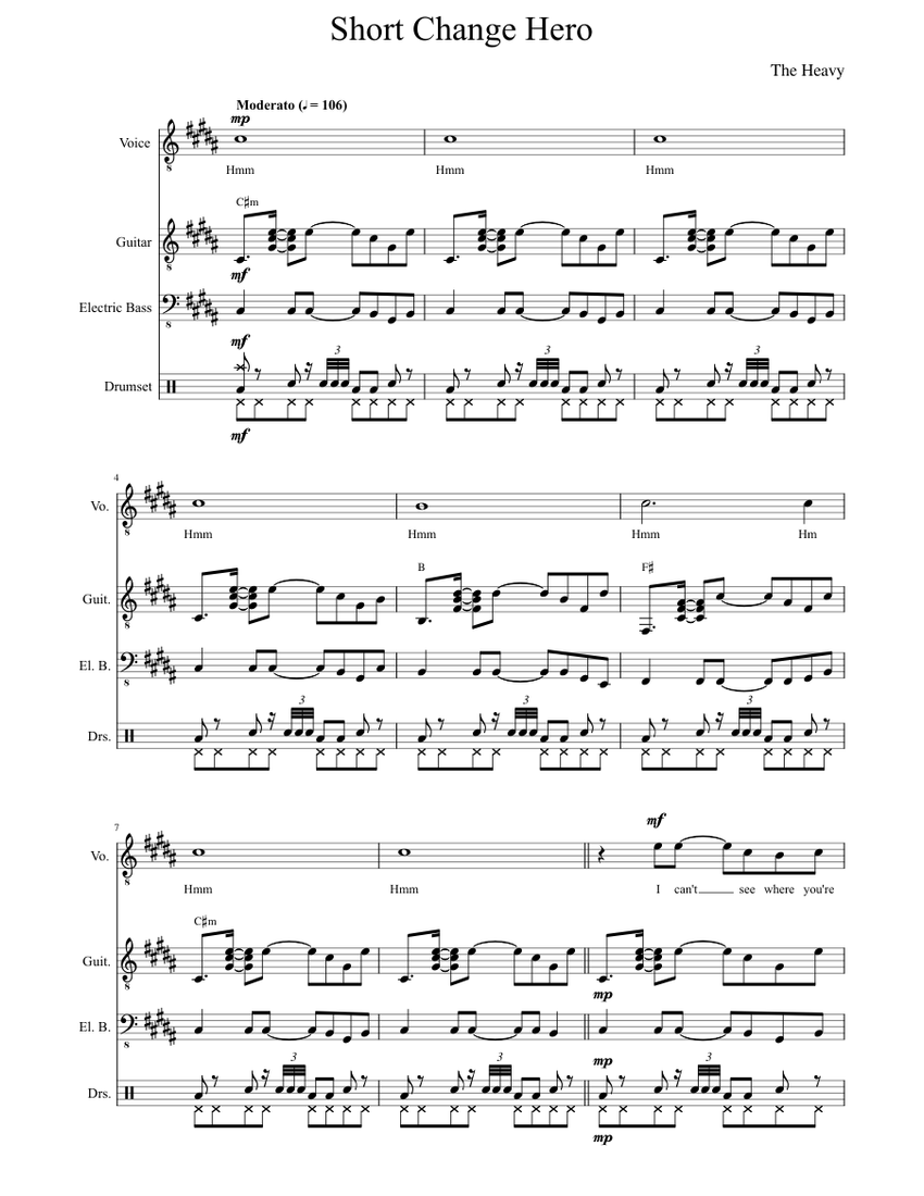 Short Change Hero - The Heavy Sheet music for Violin, Guitar, Voice (other)  (Mixed Trio) | Musescore.com
