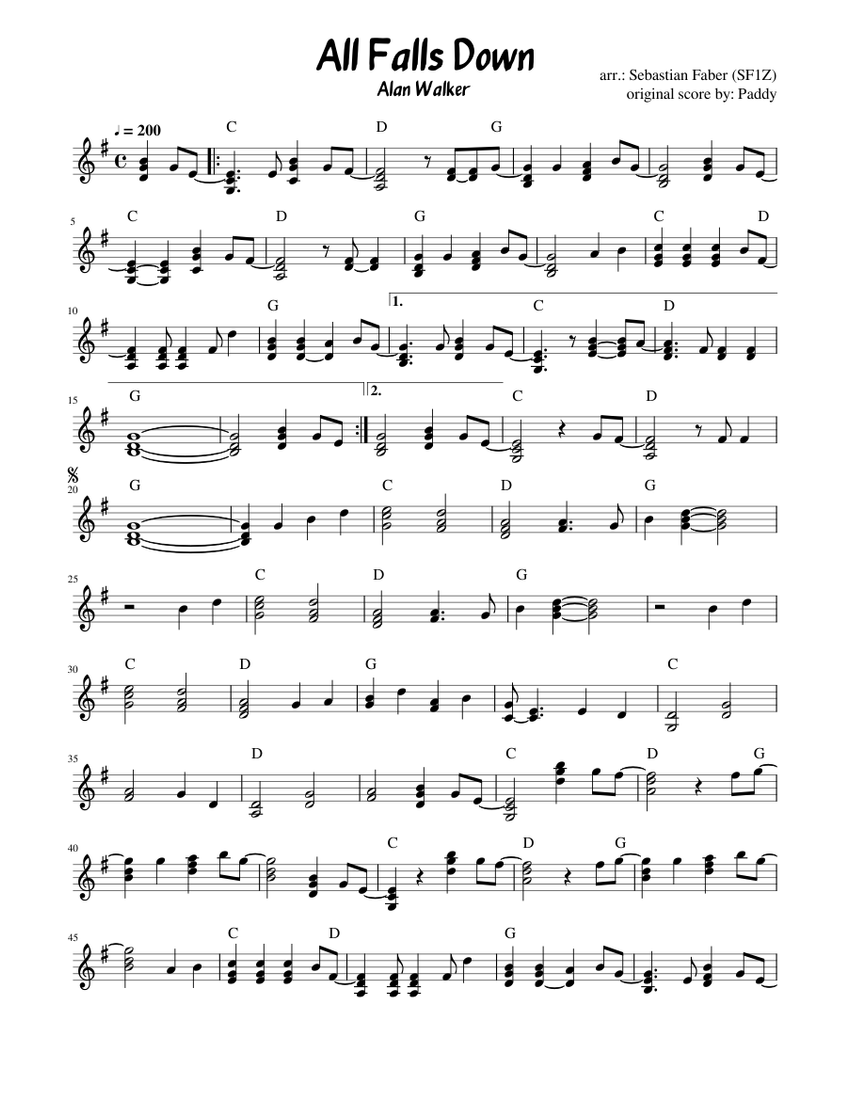 All Falls Down - Alan Walker Sheet music for Piano (Solo) Easy |  Musescore.com