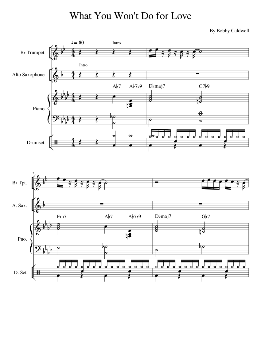 What You Won't Do for Love Sheet music for Piano, Saxophone alto, Trumpet  in b-flat, Drum group (Mixed Quartet) | Musescore.com