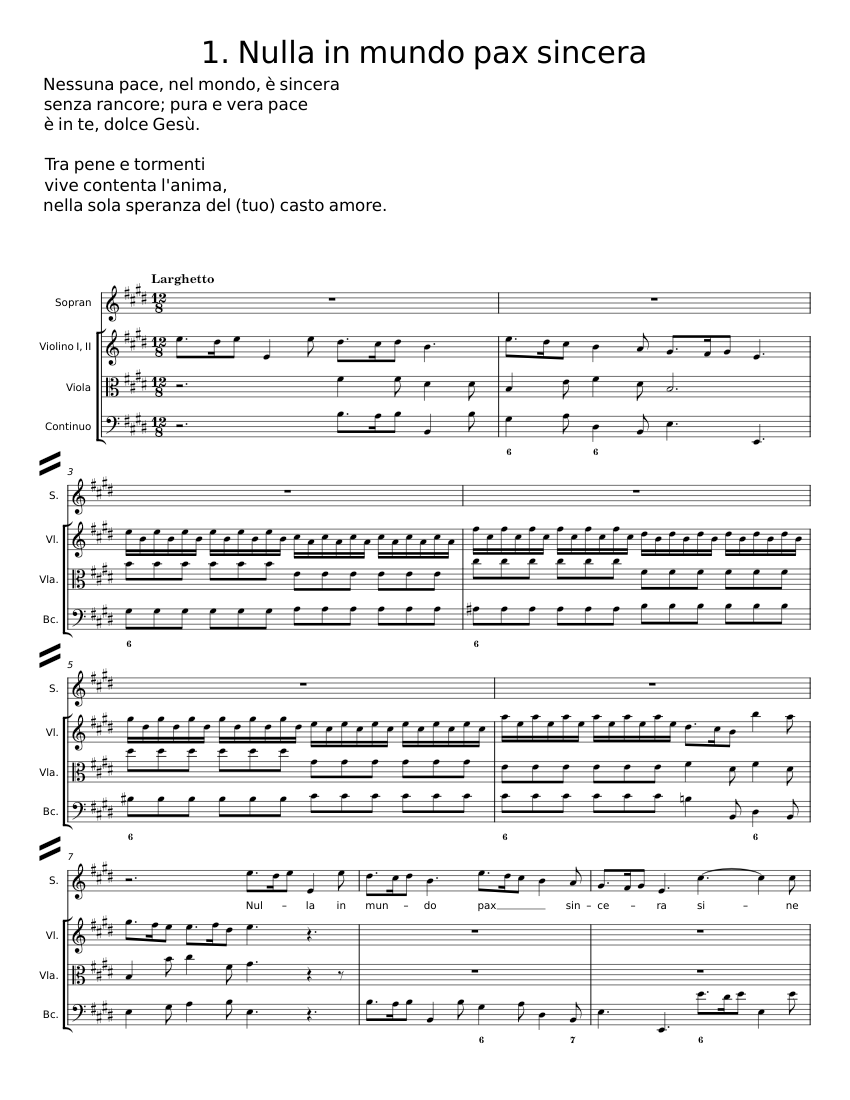 Nulla in mundo pax sincera, RV 630 - Antonio Vivaldi 楽譜 オルガン