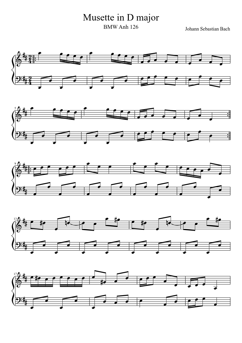 Musette D major Bach Sheet music for Piano (Solo) | Musescore.com