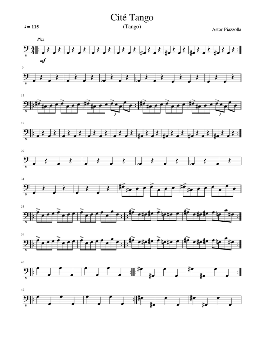 Cite Tango Sheet Music For Contrabass Solo Musescore Com