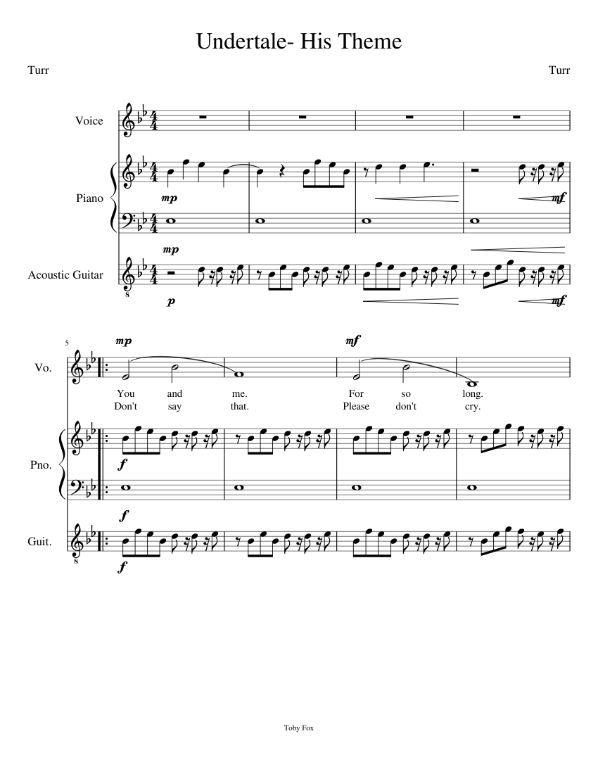 Undertale- His Theme Sheet music for Piano, Vocals, Guitar (Piano-Voice-Guitar)  | Musescore.com