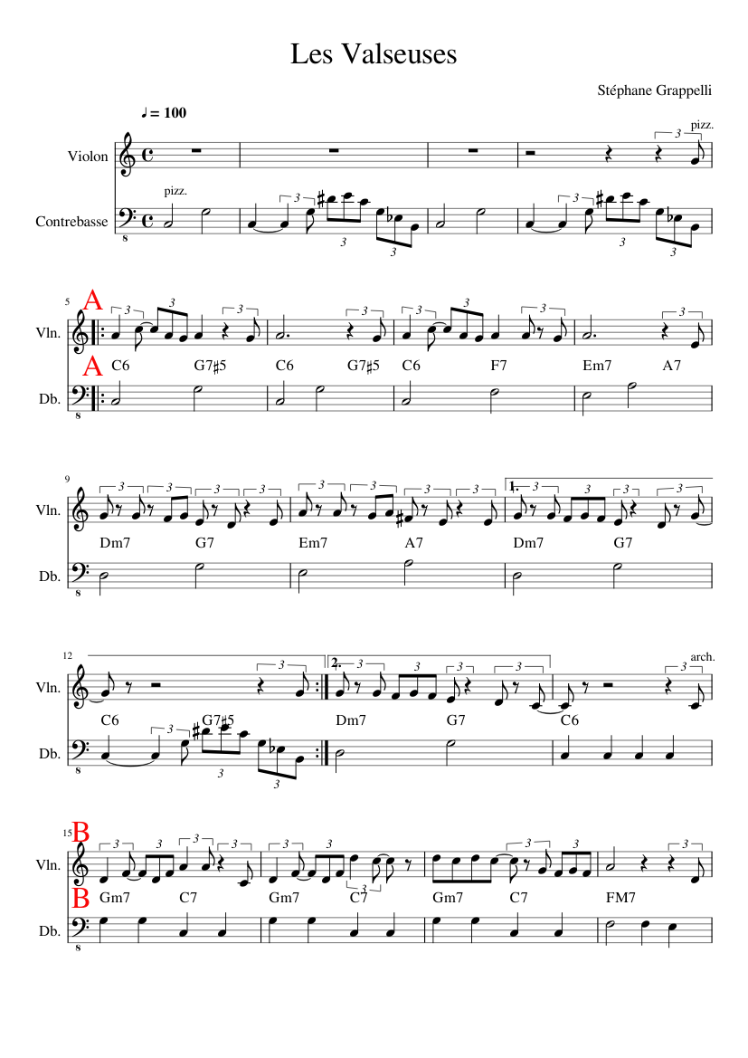 Les valseuses (Stéphane Grappelli) Sheet music for Contrabass, Violin  (String Duet) | Musescore.com