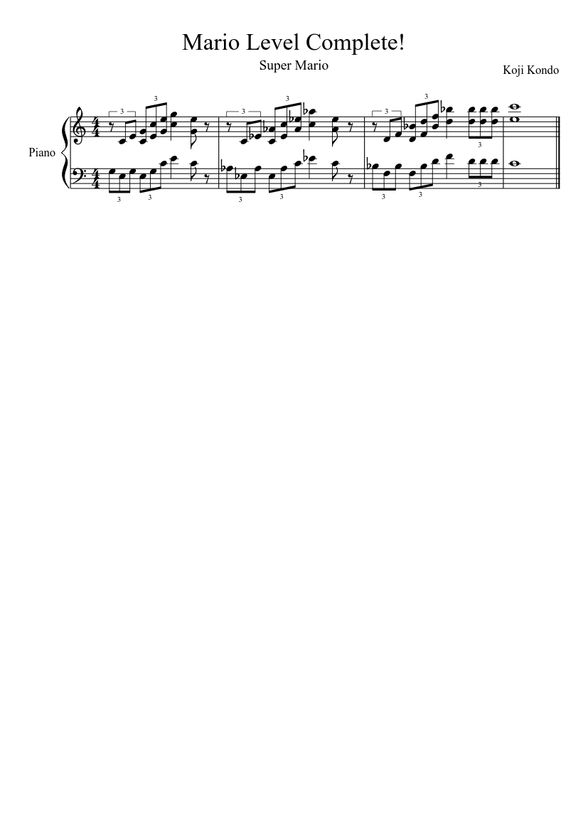 Super Mario Level Complete Sheet Music For Piano Solo Musescore Com