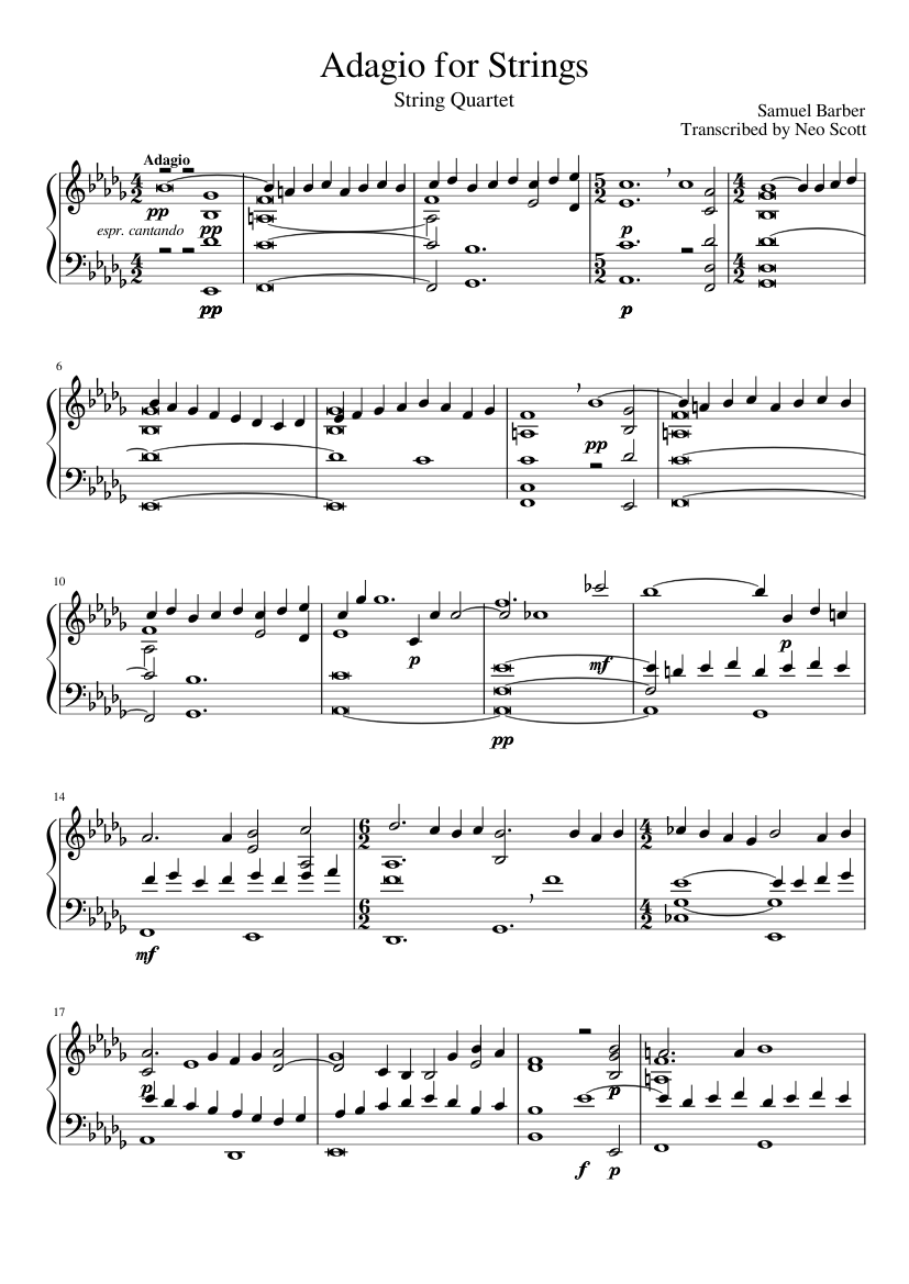 Adagio For Strings Piano Sheet Music For Piano Solo Musescore Com