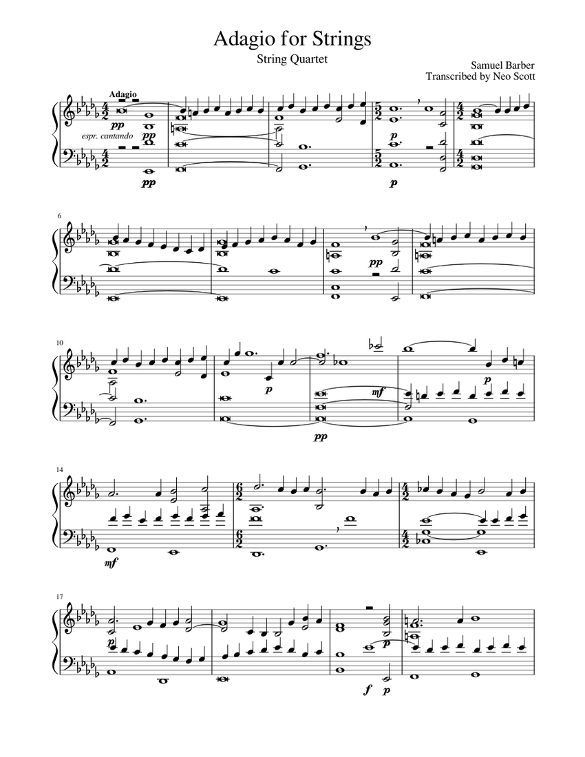 Adagio for Strings - Piano Sheet music for Piano (Solo) | Musescore.com