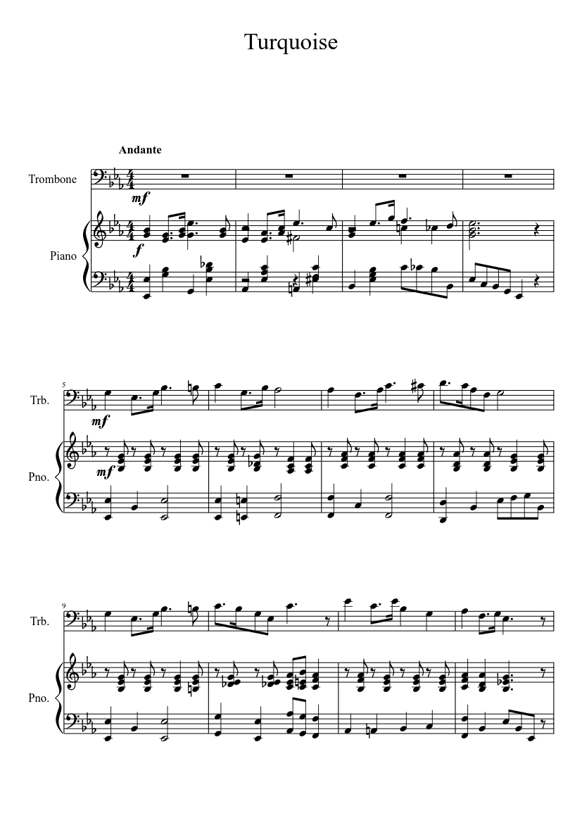Turquoise Sheet Music for Piano, Trombone (Solo) | MuseScore.com