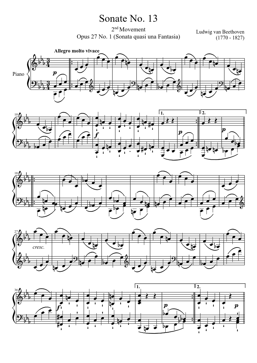 Sonate No. 13, 2nd Movement - piano tutorial