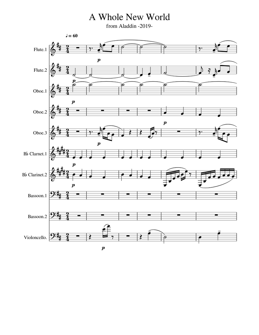 A Whole New World Sheet music for Flute, Oboe, in bflat