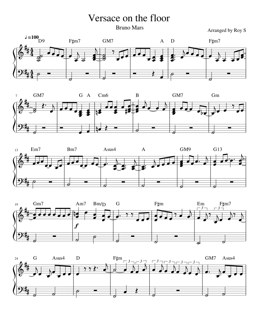 Versace on the floor Sheet music for Piano (Solo) | Musescore.com
