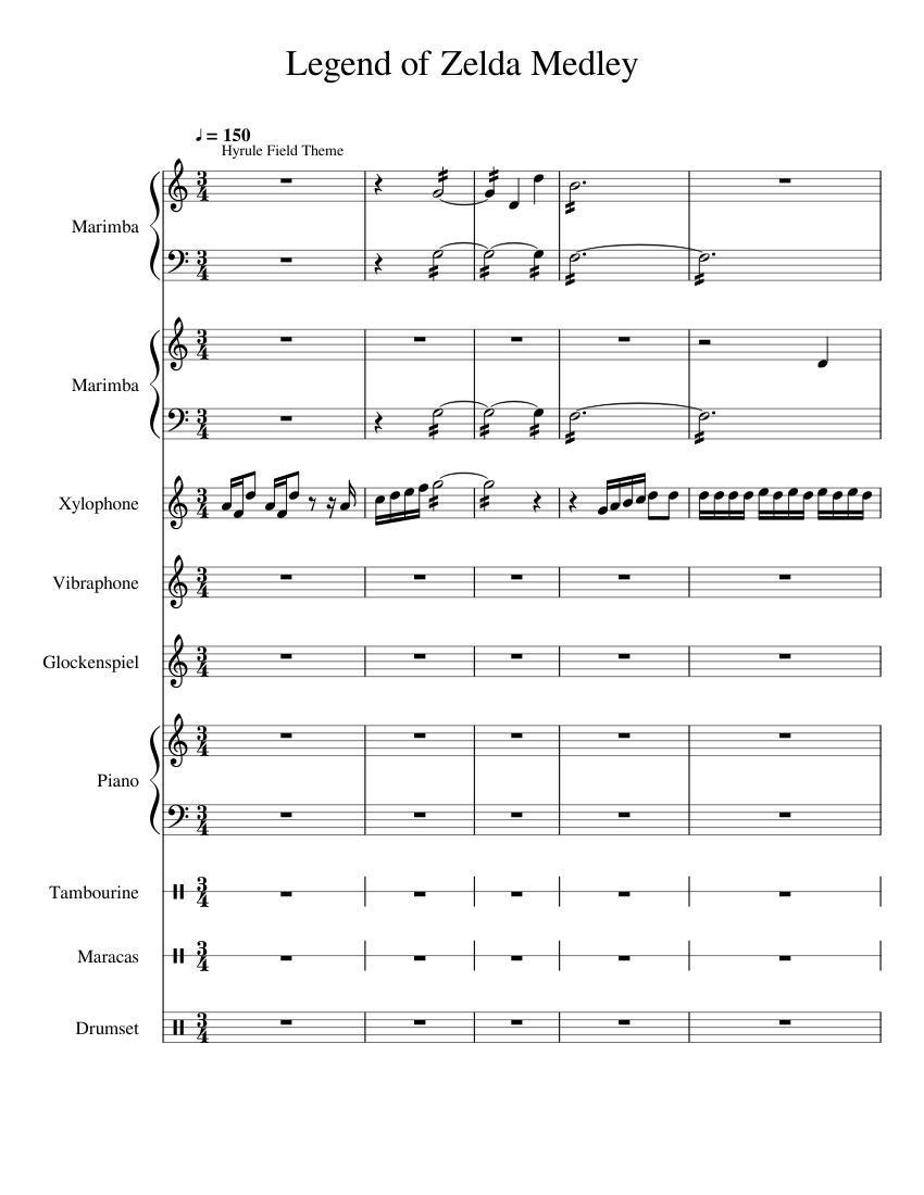 Legend of Zelda Medley Percussion Ensemble Sheet music for Piano,  Tambourine, Vibraphone, Glockenspiel & more instruments (Mixed Ensemble) |  Musescore.com
