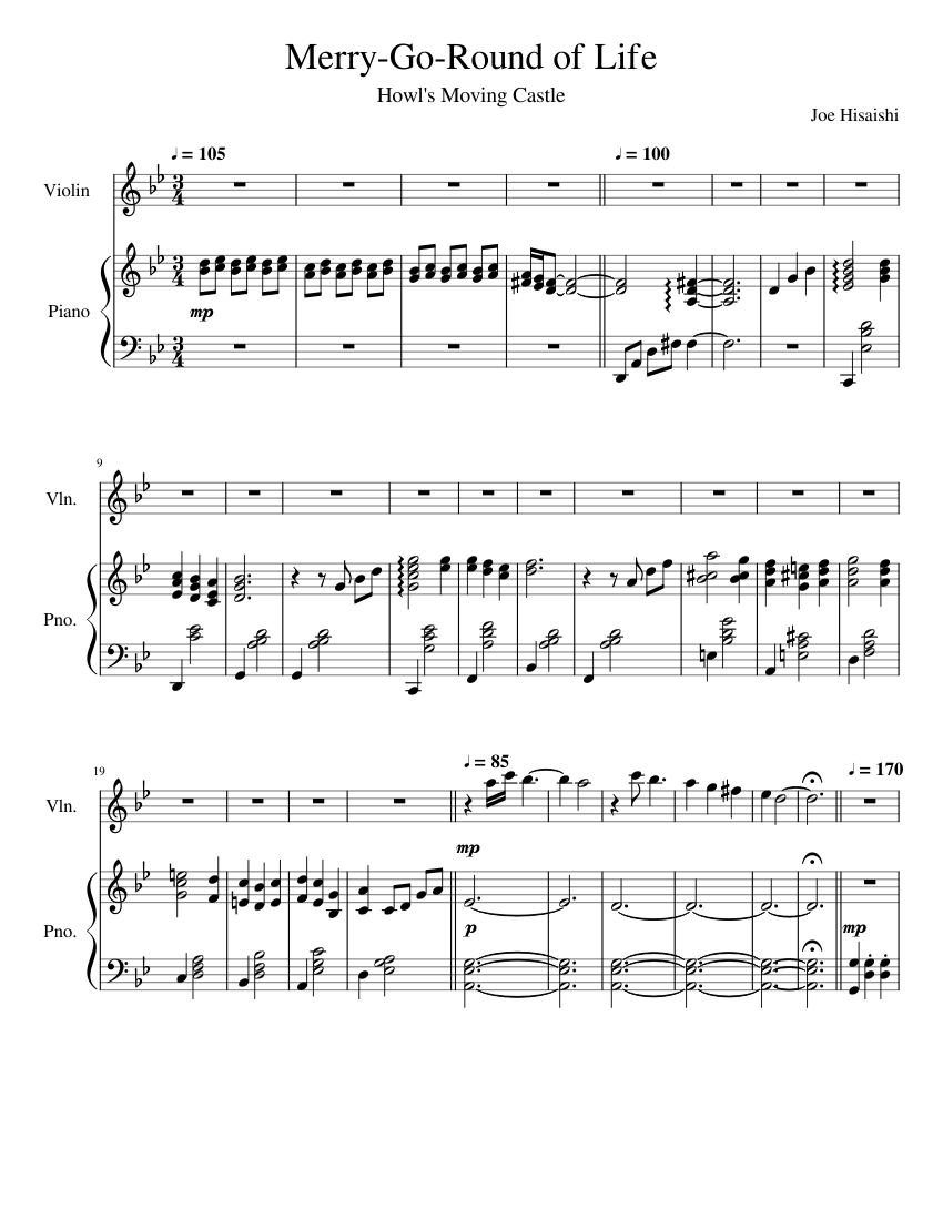 Merry Go Round of Life Sheet music for Piano, Violin (Solo) | Musescore.com
