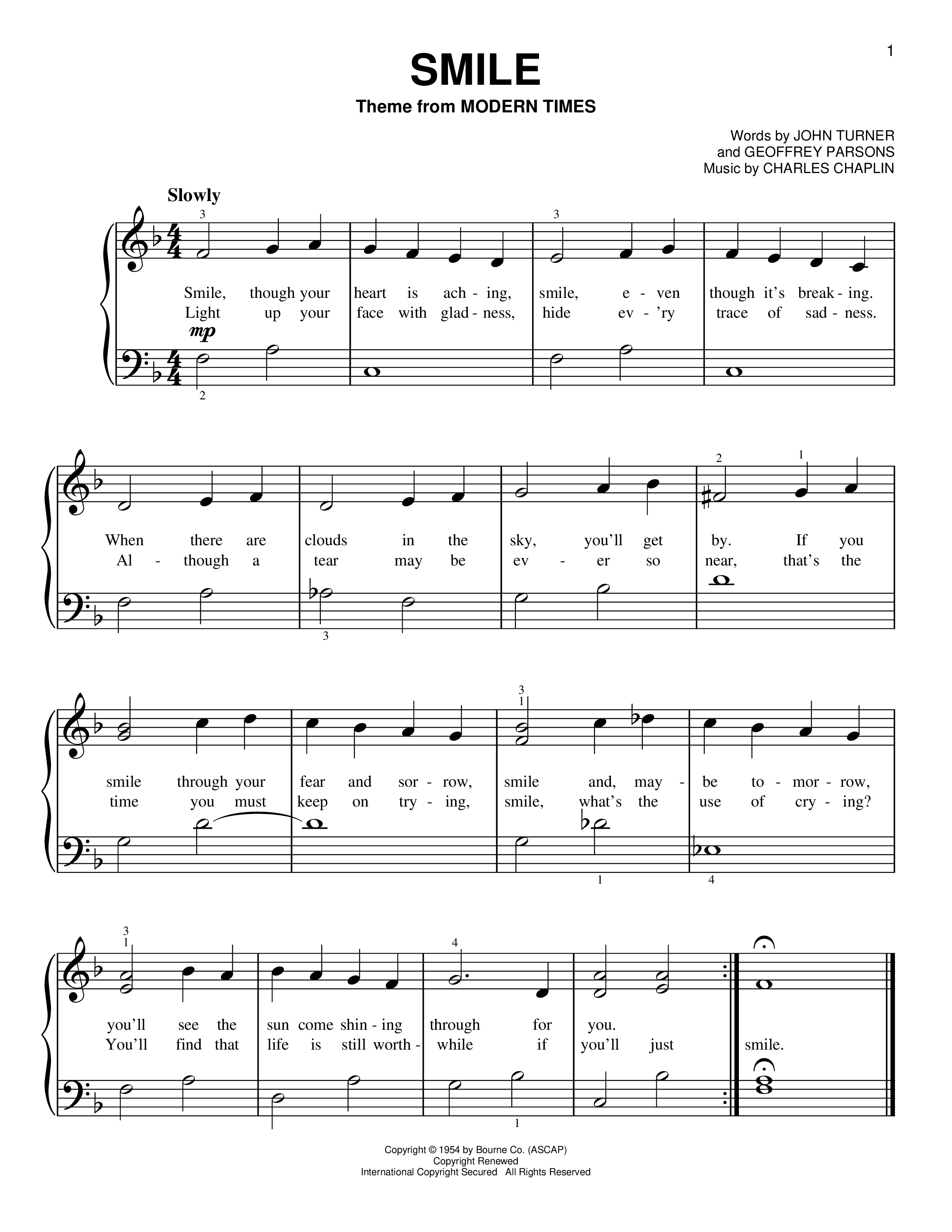 Play Official version of Smile sheet music by Geoffrey Parsons, Nat ...