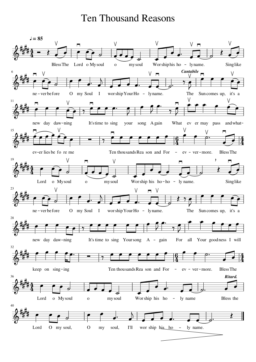 Ten Thousand Reasons Sheet music for Violin (Solo) | Musescore.com