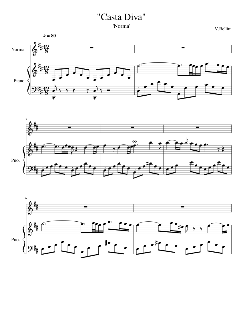kold bid Motley Bellini "Norma" : "Casta Diva" Sheet music for Piano, Soprano (Piano-Voice)  | Musescore.com