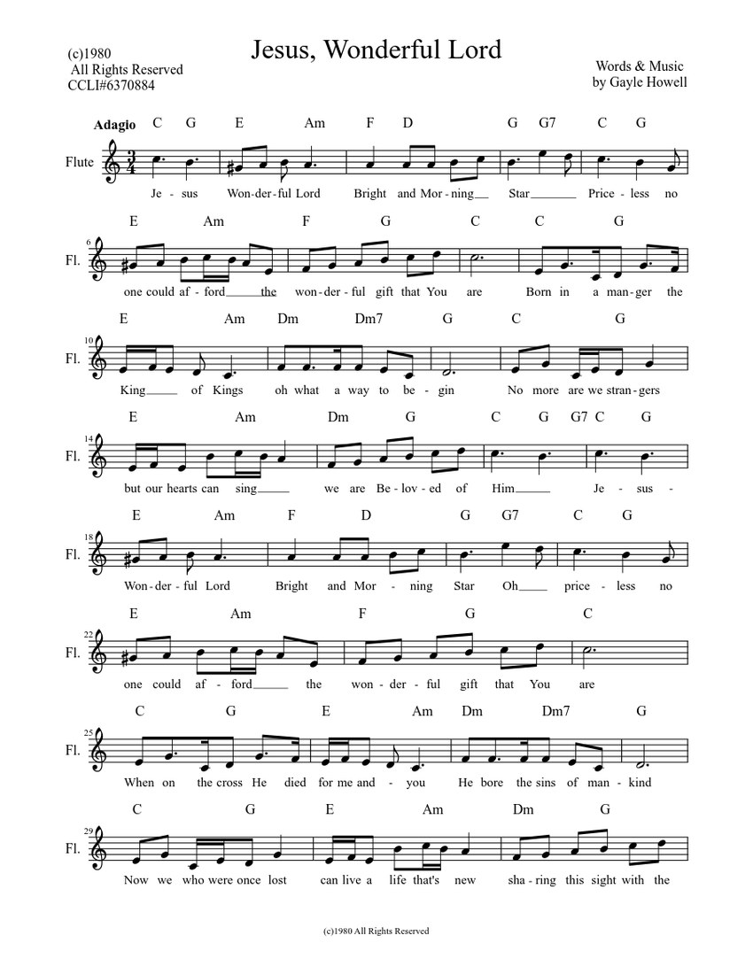 Jesus, Wonderful Lord (LS) Sheet music for Flute (Solo) | Musescore.com
