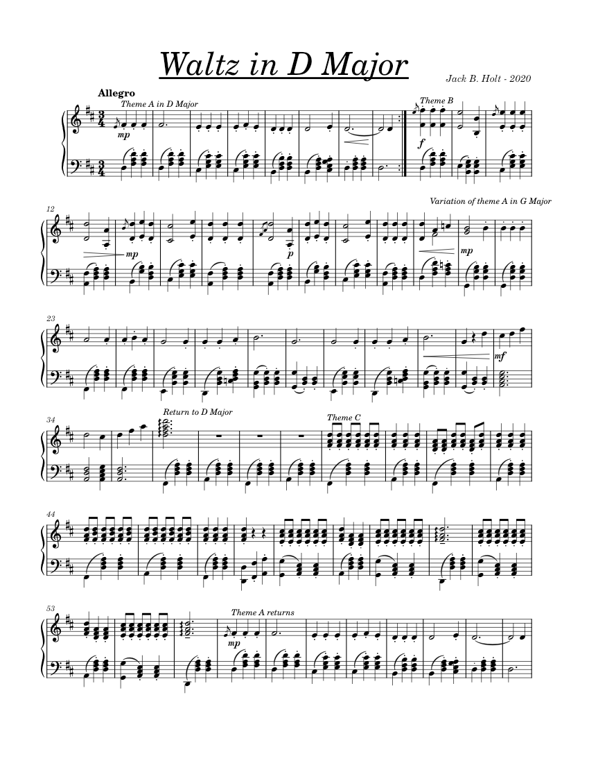 Waltz in D Major Sheet music for Piano (Solo) | Musescore.com