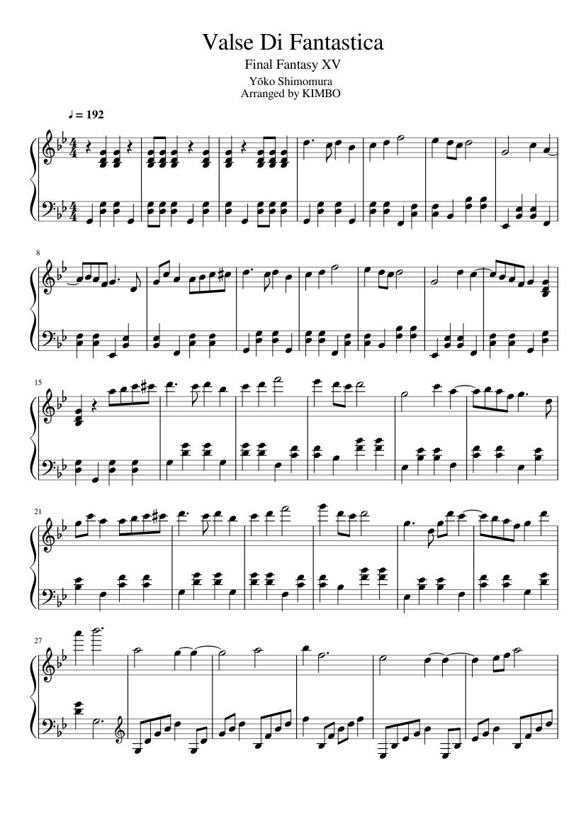 Valse Di Fantastica - Final Fantasy XV Sheet music for Piano (Solo) |  Musescore.com