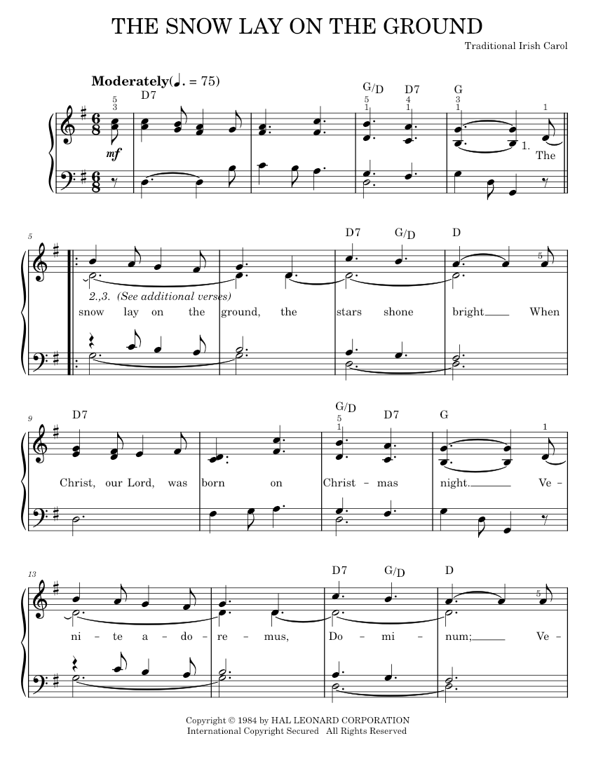 Snow Lay Play Official version of The Snow Lay On The Ground sheet music by ...