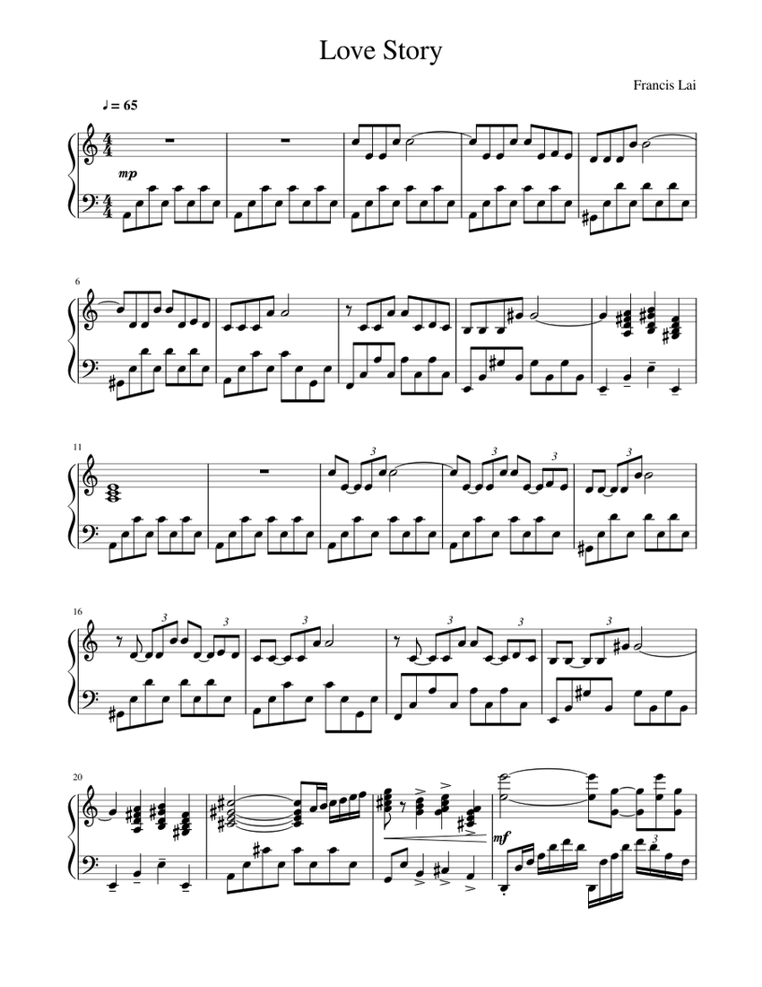 Love Story - Francis Lai Sheet music for Piano (Solo) | Musescore.com