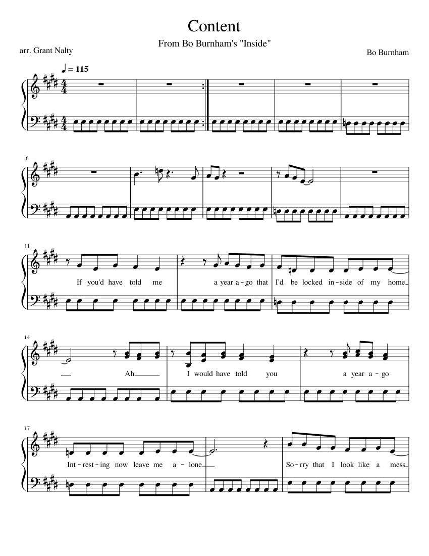 Content - Bo Burnham's "Inside" (Piano Solo) (Easy) Sheet music for