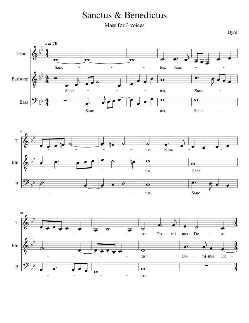 Sanctus & Benedictus Byrd for 3 voices