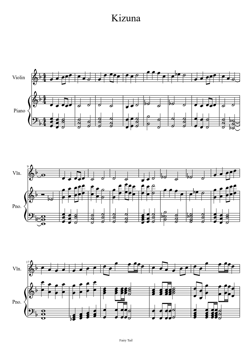 Fairy tail-Kizuna Sheet music for Piano, Violin (Solo) | Musescore.com