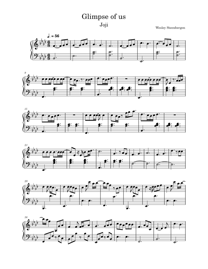 Glimpse of us Joji Sheet music for Piano (Solo) Easy