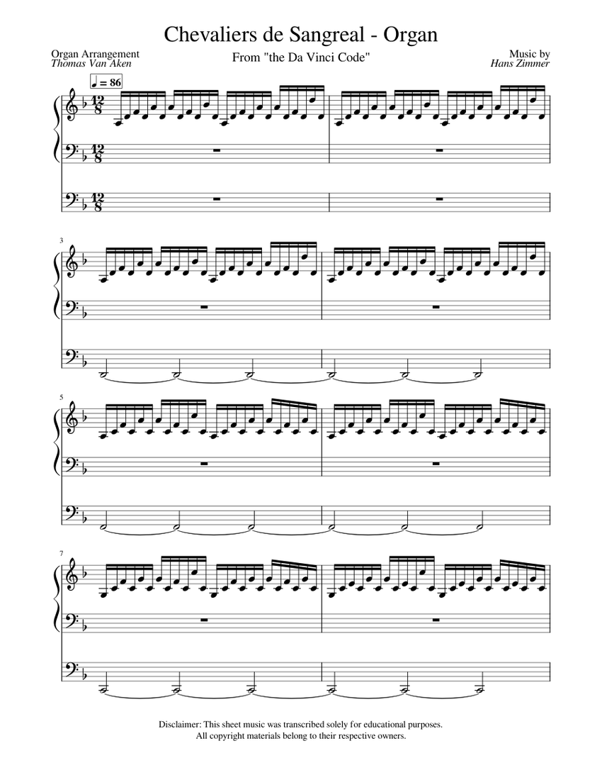 Chevaliers De Sangreal Organ Sheet Music For Organ Solo Musescore Com Hans zimmer has got to be one of the most amazing composers around today. chevaliers de sangreal organ sheet