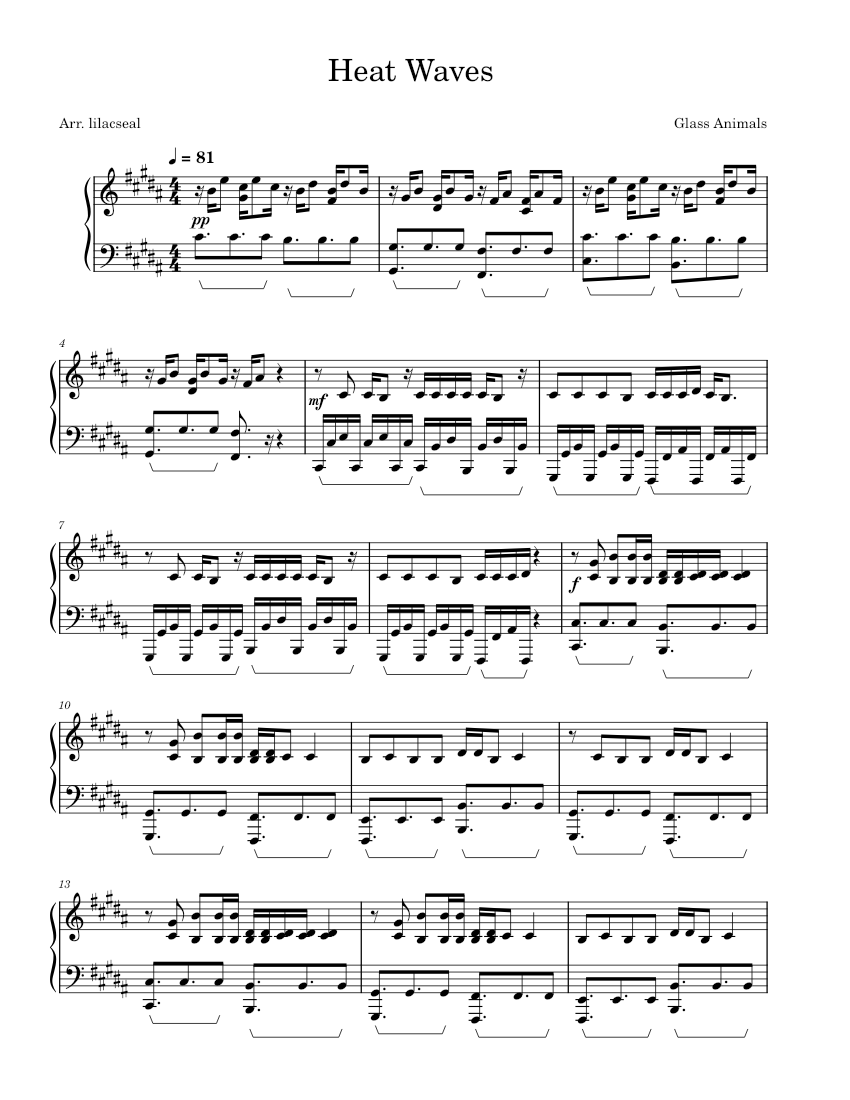 Heat Waves Glass Animals Heat Waves Sheet music for Piano (Solo