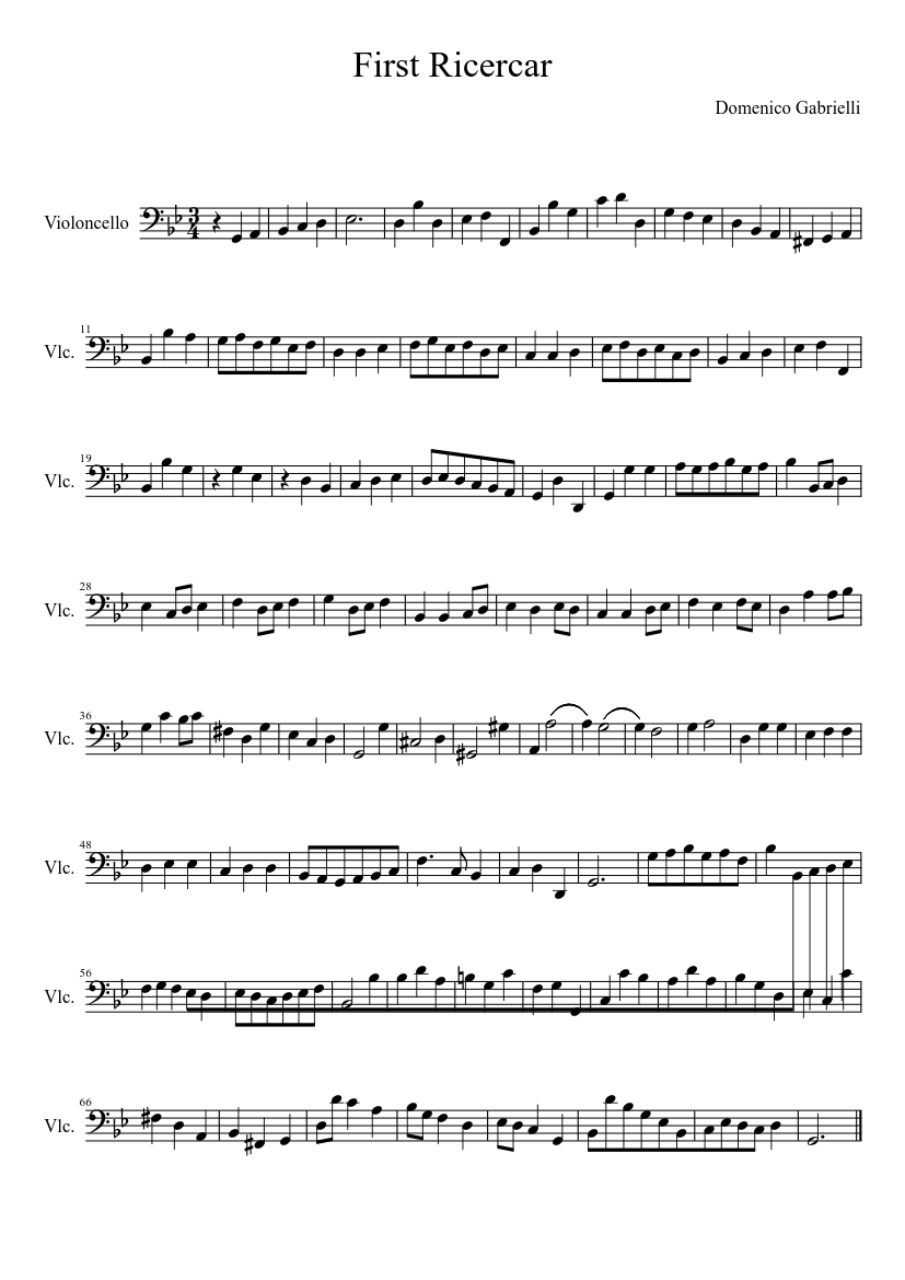 Domenico Gabrielli, First Ricercar for Violoncello Sheet music for Cello  (Solo) | Musescore.com