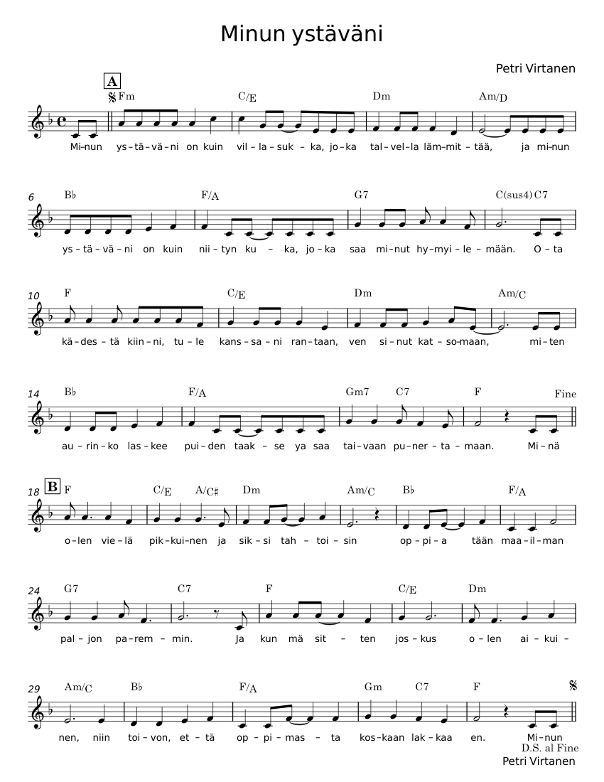 Minun Yst v ni On Kuin Villasukka Misc Children Sheet Music With Minun Yst v ni On Kuin Villasukka Misc Children Sheet Music With