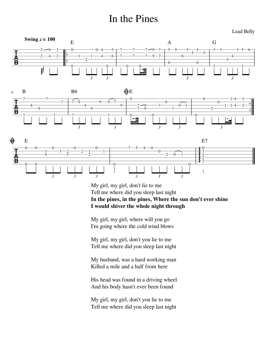 In the Pines - Fingerstyle Guitar Sheet music for Guitar (Solo) |  Musescore.com