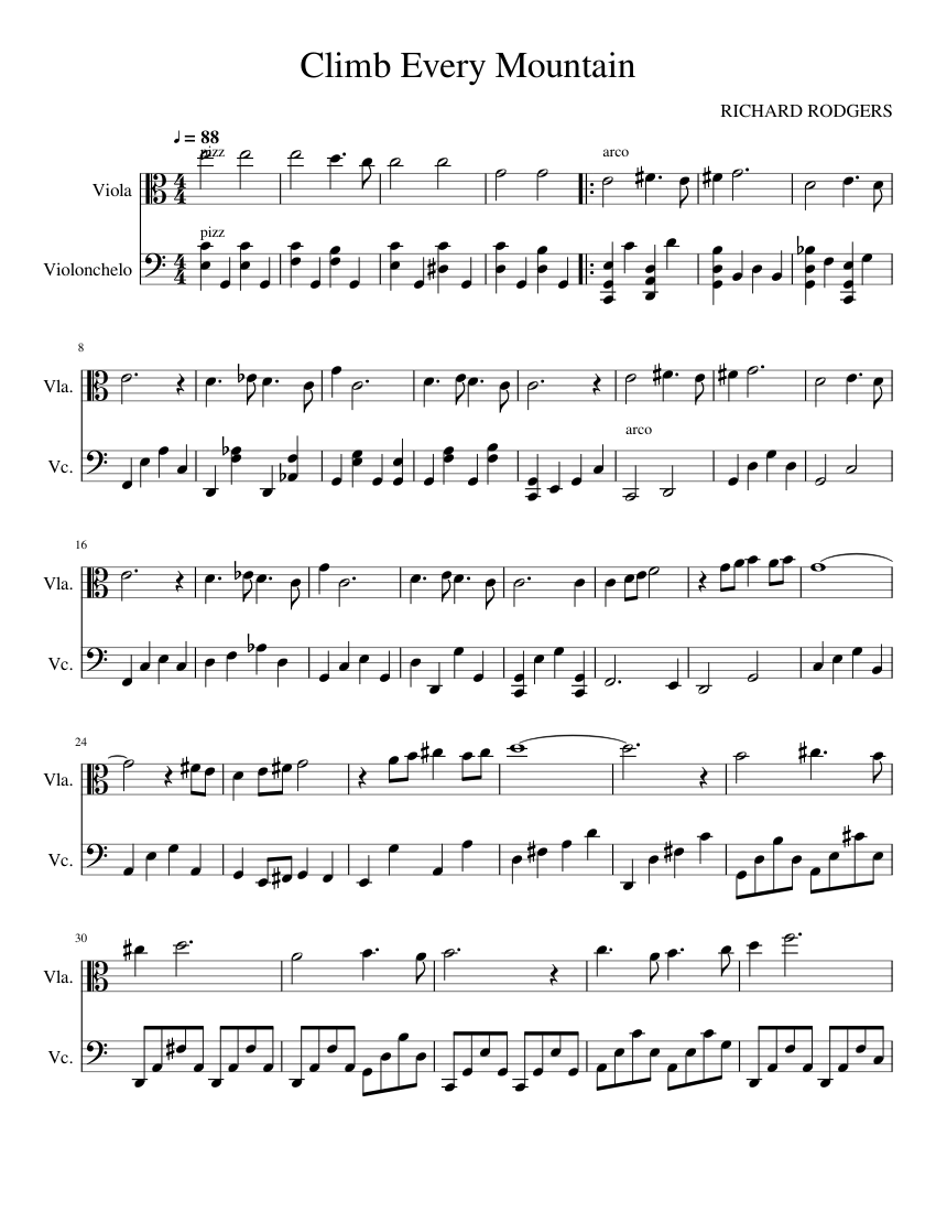Climb Every Mountain Sheet music for Viola, Cello (String Duet) |  Musescore.com