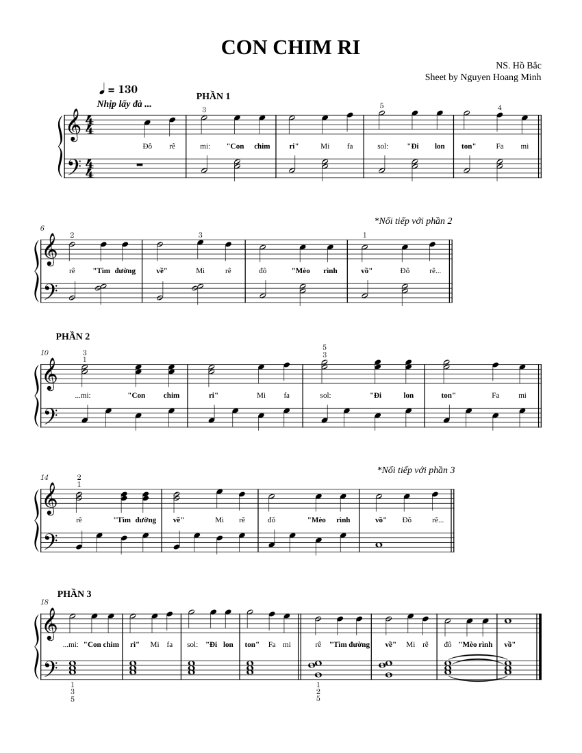 CON CHIM RI (GT NLCB GRADE 1) Sheet music for Piano (Solo) Easy ...