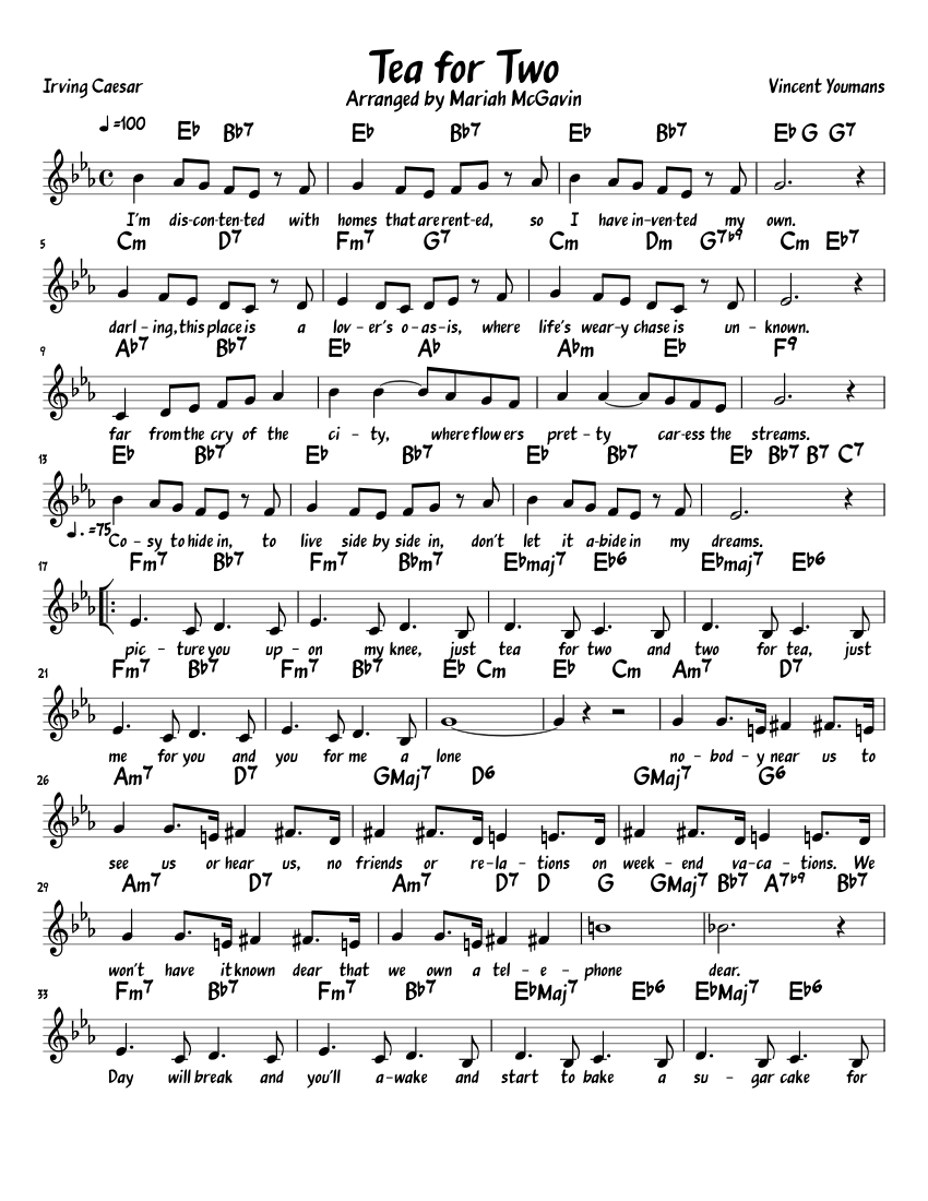 Tea for Two Sheet music for Piano (Solo) | Musescore.com