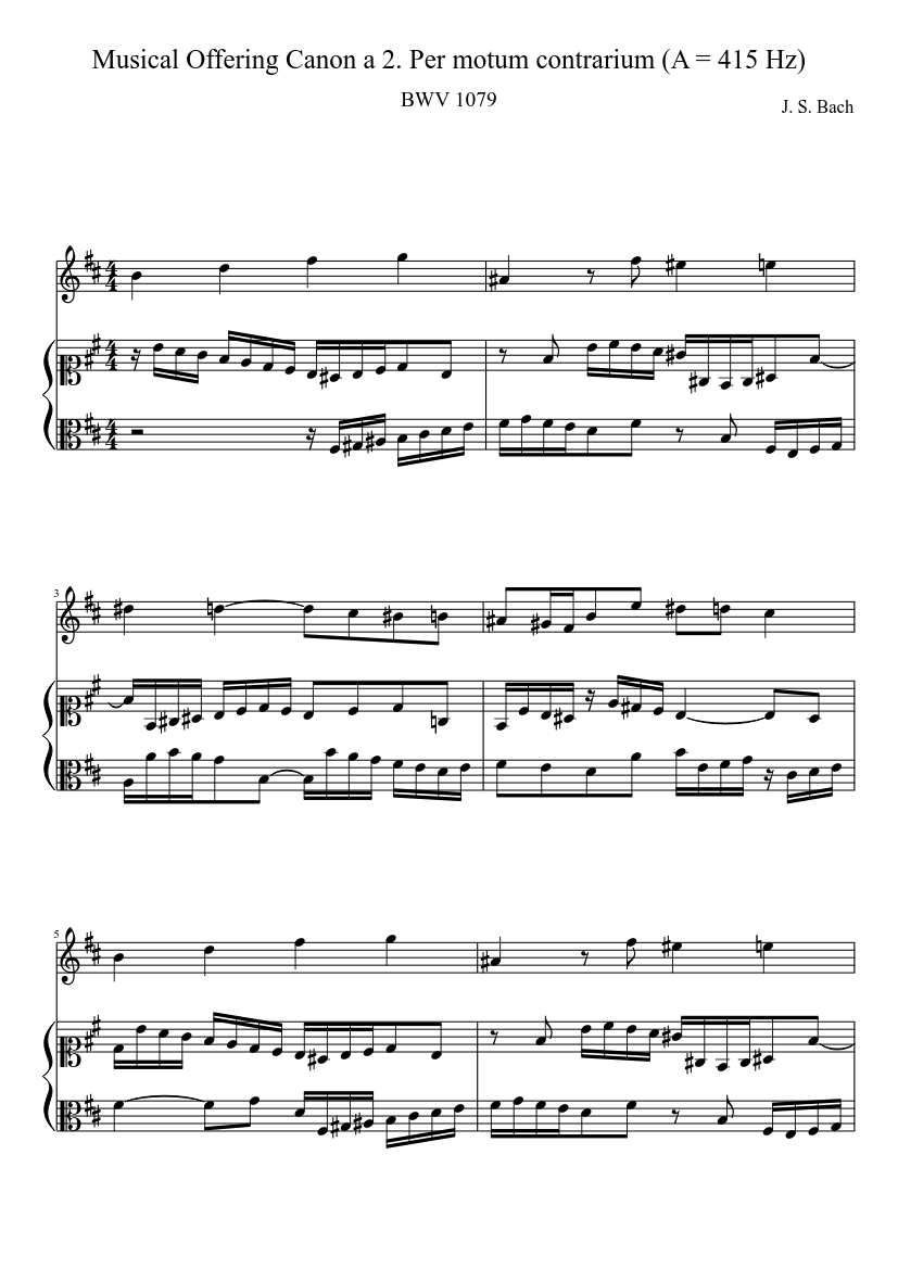 BWV 1079 Musical Offering Canon a 2 Per Motum Contrarium (A = 415